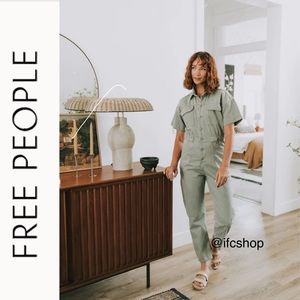 NWT Free People Marci Coverall Jumpsuit in Washed Army M